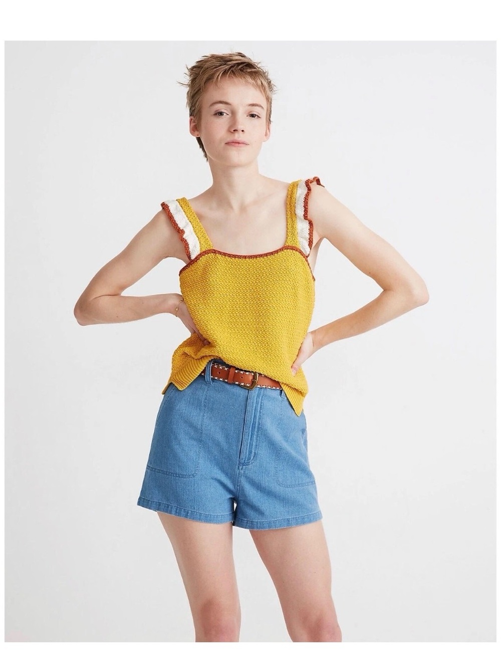 Madewell Yellow Knit Ruffle Strap Tank Top Medium Cottagecore Summer Sweater